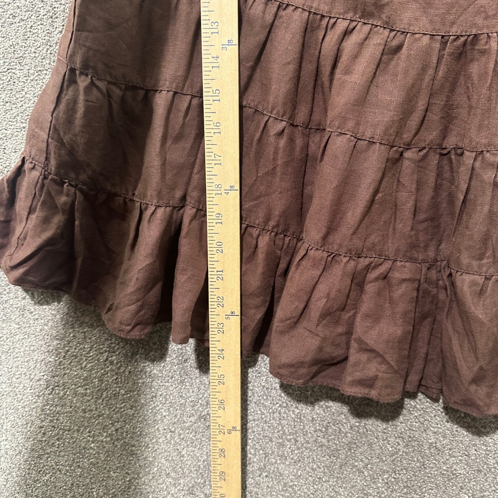St Johns Bay Tiered Ruffle Knee Length Skirt Womens 10 Brown 100% Linen Earthy - Picture 5 of 5
